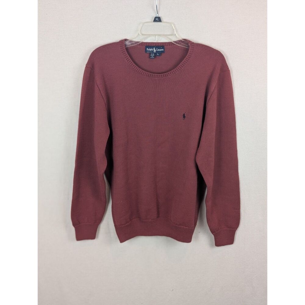 Vintage Ralph Lauren Wool Sweater Burgundy Men's Size Large Made in USA